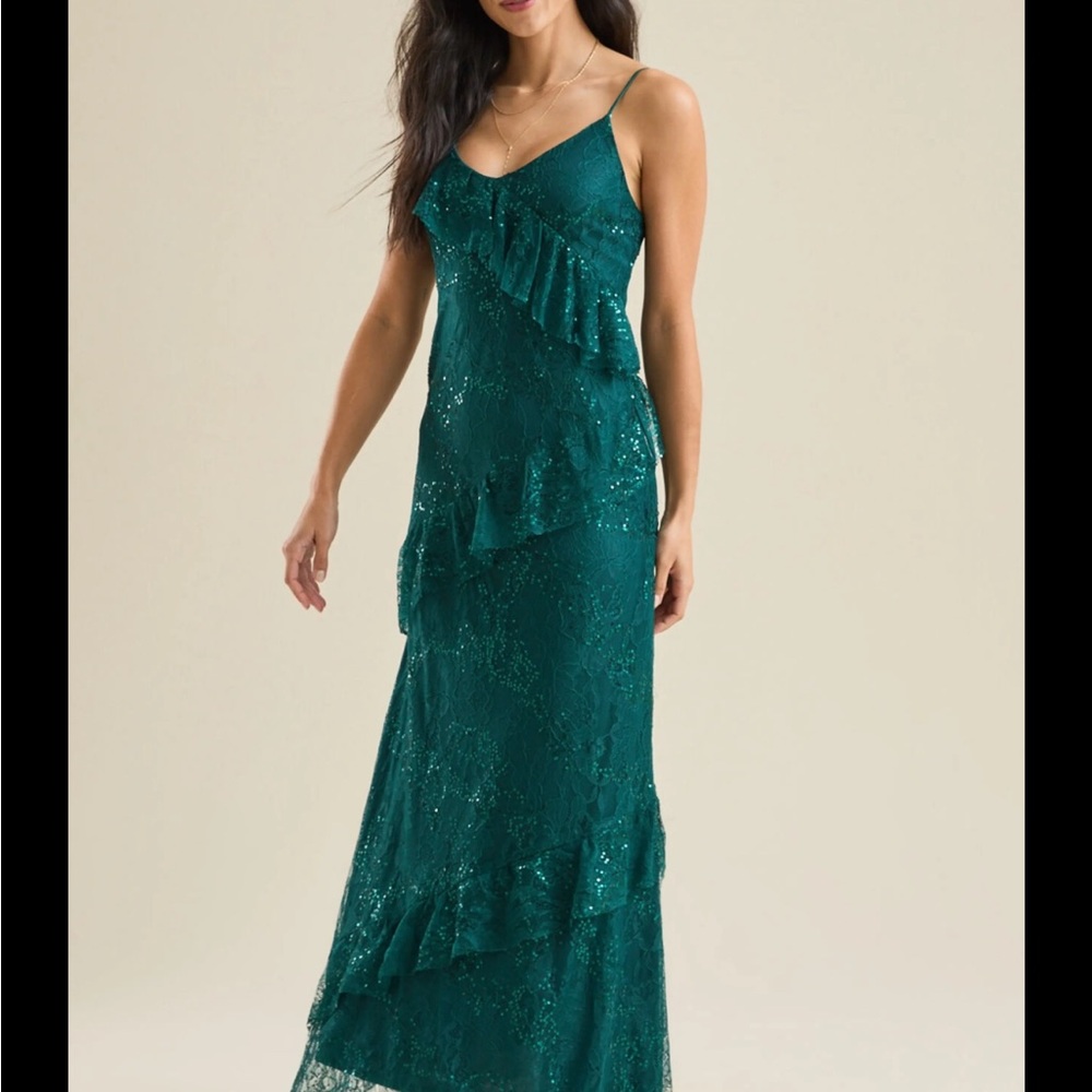 Altar'd State Emerald Lace Maxi Dress